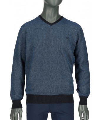 REPABLO modrý žíhaný svetr s výstřihem do véčka